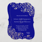 Invitation Vintage Gold Swils Sur Blue Stylish Mariage (Devant / Derrière)