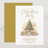 Invitation Vintage Gold White Christmas Tree cadeaux Party (Devant / Derrière)