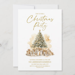 Invitation Vintage Gold White Christmas Tree cadeaux Party