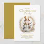 Invitation Vintage Gold White Snowman Noël (Devant / Derrière)