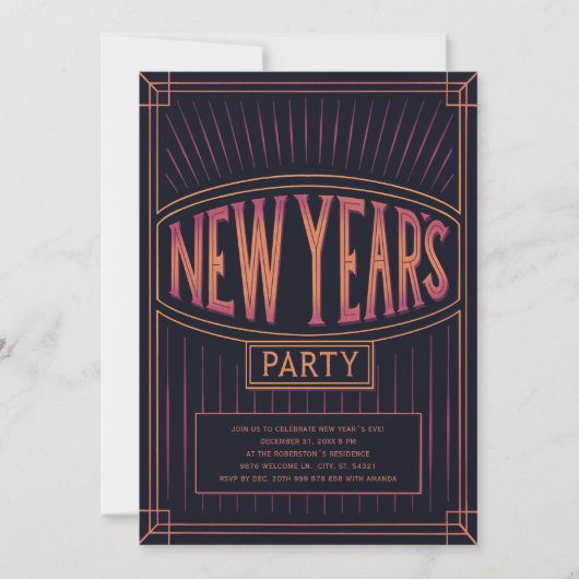 Invitation Vintage Golden Black Nouvel An (Devant)