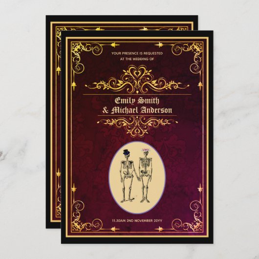 Invitation Vintage Goth Skeleton Mariage Fiançailles (Devant / Derrière)
