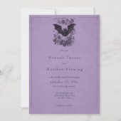 Invitation Vintage Gothic Black Toile Bat Purple Wedding (Devant)
