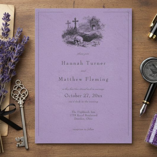 Invitation Vintage Gothic Black Toile Purple Wedding