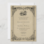 Invitation Vintage Gothic Black Toile Tan Skull Wedding (Devant)