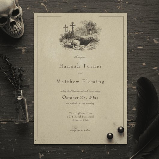 Invitation Vintage Gothic Black Toile Tan Wedding