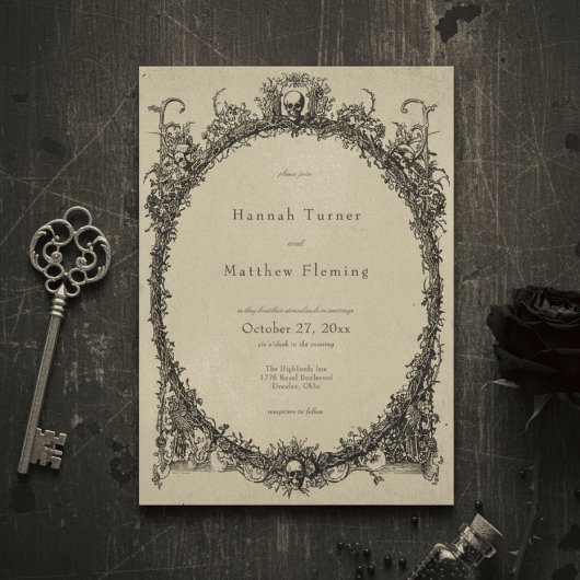 Invitation Vintage Gothic Black Toile Tan Wedding