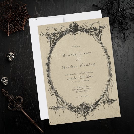 Invitation Vintage Gothic Black Toile Tan Wedding