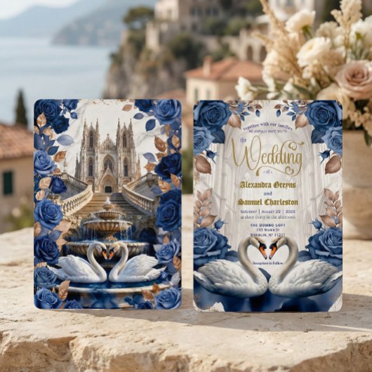 Invitation Vintage Gothic Cathedral Fairytale Swan Wedding