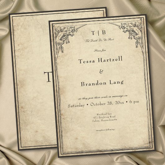 Invitation Vintage Gothic Medieval Gargoyle Parchment Wedding