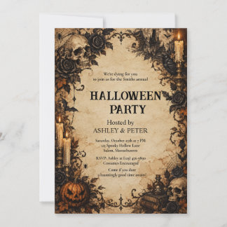 Invitation vintage gothique à crâne pour soirée Ha