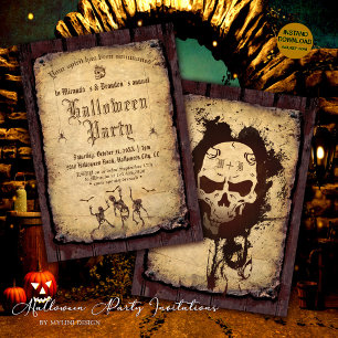 Invitation Vintage Gothique Bloddy Scull Halloween Party