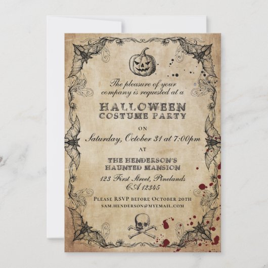 Invitation vintage Gothique Halloween Costume Part (Devant)