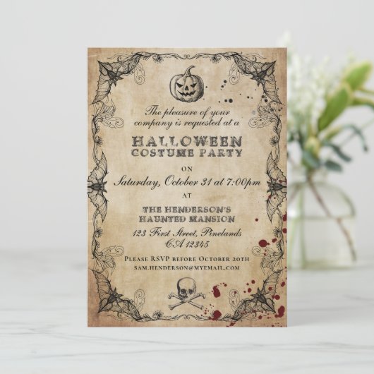 Invitation vintage Gothique Halloween Costume Part (Debout devant)