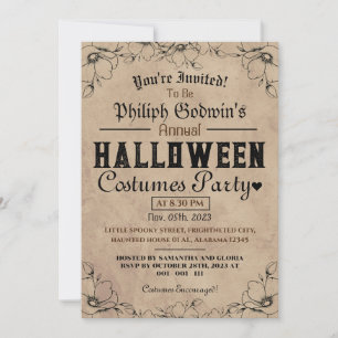 Invitation Vintage gothique rustique Halloween Costume Party