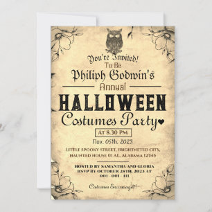 Invitation Vintage gothique rustique Halloween Costume Party