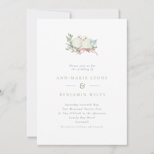 Invitation Vintage Grandmillenial Love Birds Wedding (Devant)