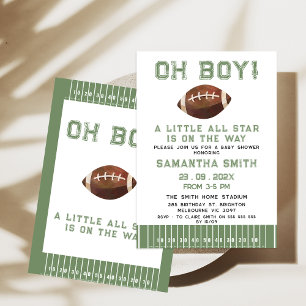 Invitation Vintage Green Brown All Star Football Baby shower
