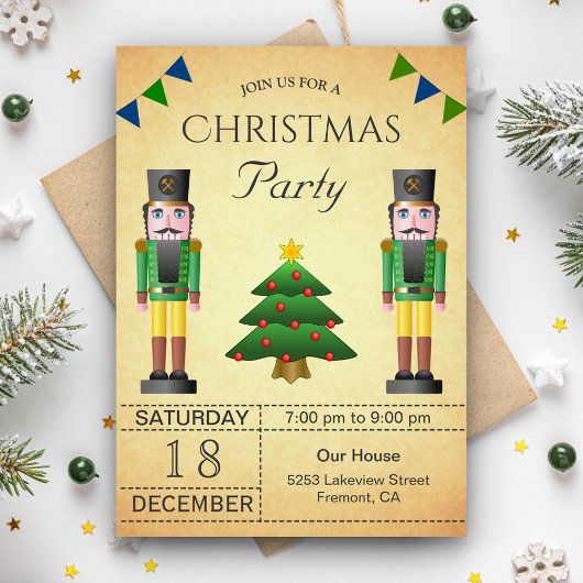 Invitation Vintage Green Nutcracker Fête de Noël