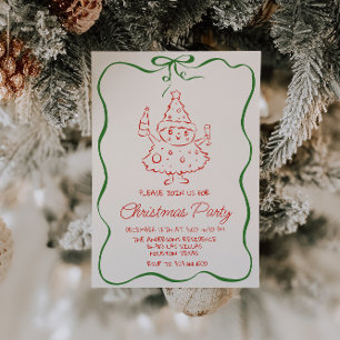 Invitation Vintage Green Red Christmas Champagne Tree Party