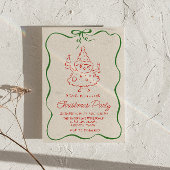 Invitation Vintage Green Red Christmas Champagne Tree Party