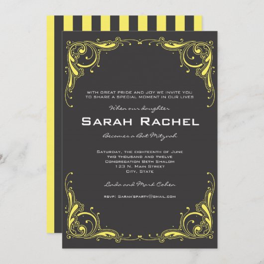 Invitation Vintage Grey and Yellow (Devant / Derrière)