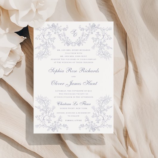 Invitation Vintage Grey Chinoiserie Mariage