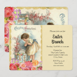 Invitation Vintage Gril avec Oeufs de Pâques Fête Brunch Invi