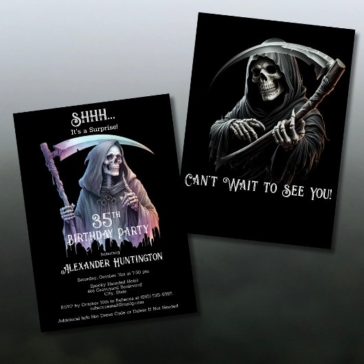 Invitation Vintage Grim Reaper Surprise 35e fête d'anniversai