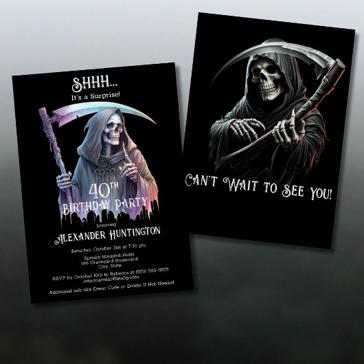 Invitation Vintage Grim Reaper Surprise 40e fête d'anniversai