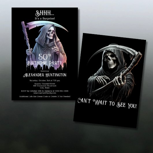 Invitation Vintage Grim Reaper Surprise 50e fête d'anniversai