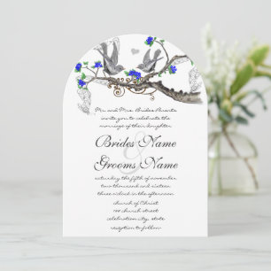 Invitation Vintage Gris Oiseaux Royal Bleu Cerisier Fleur