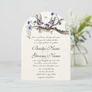 Invitation Vintage Gris Oiseaux Royal Bleu Cerisier Fleur