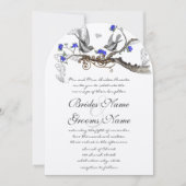 Invitation Vintage Gris Oiseaux Royal Bleu Cerisier Fleur (Devant)