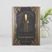 Invitation Vintage Groomsman Proposition Elegant Gold Black C (Debout devant)