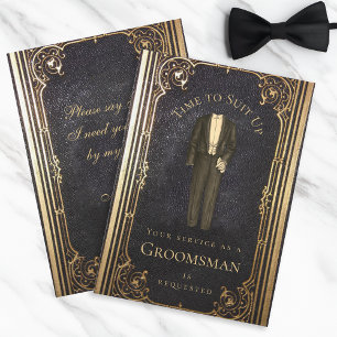 Invitation Vintage Groomsman Proposition Elegant Gold Black C