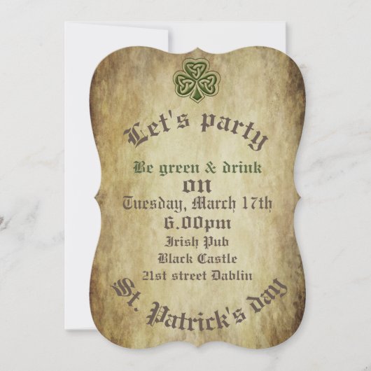 Invitation Vintage grundge shamrock irlandais tendance (Devant)