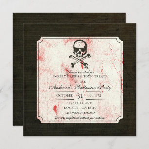 Invitation Vintage Grunge Crâne Crossbones Bloody Halloween