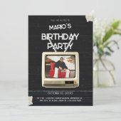 Invitation Vintage grunge tv photo anniversaire (Debout devant)