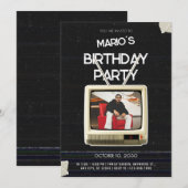 Invitation Vintage grunge tv photo anniversaire (Devant / Derrière)