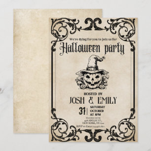 Invitation Vintage Halloween Citrouille adulte