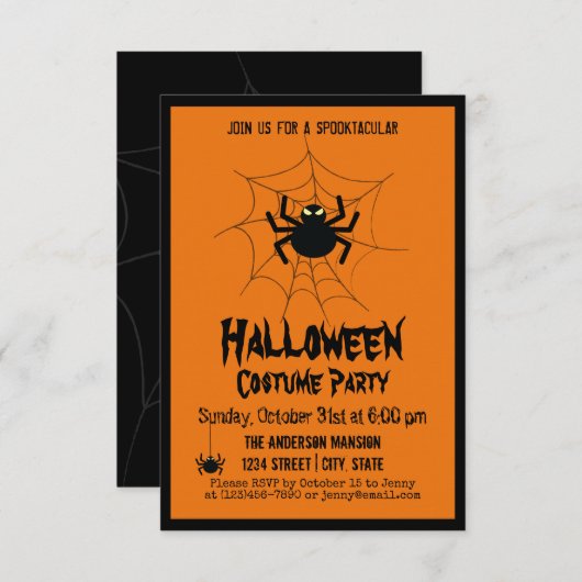 Invitation Vintage Halloween Déplaisante Scary Black Spider P (Devant / Derrière)