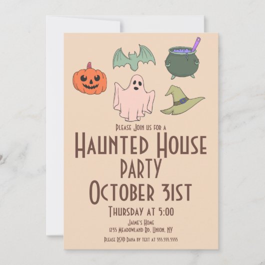Invitation Vintage Halloween Maison Hantée Main (Devant)