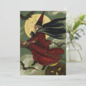 Invitation Vintage Halloween sorcière Broomstick avec chat (Debout devant)