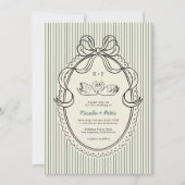 Invitation Vintage Hand Drawn Swan Green Stripes Wedding (Devant)