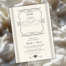 Vintage Hand Drawn Swans Stripes Monogram Wedding