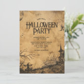 Invitation Vintage Haunted House Halloween Parti (Debout devant)