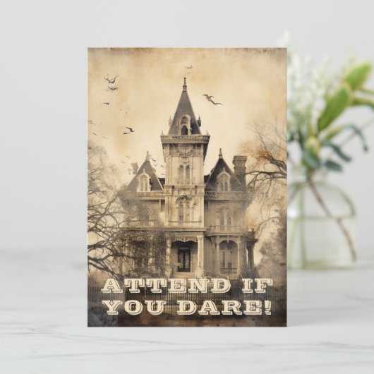 Invitation Vintage Haunted Mansion fête d'Halloween (Debout devant)
