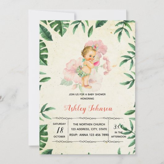Invitation vintage hawaïenne de baby shower (Devant)