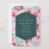 Invitation Vintage Hawaiian Tropical Pink Turquoise Mariage (Devant)